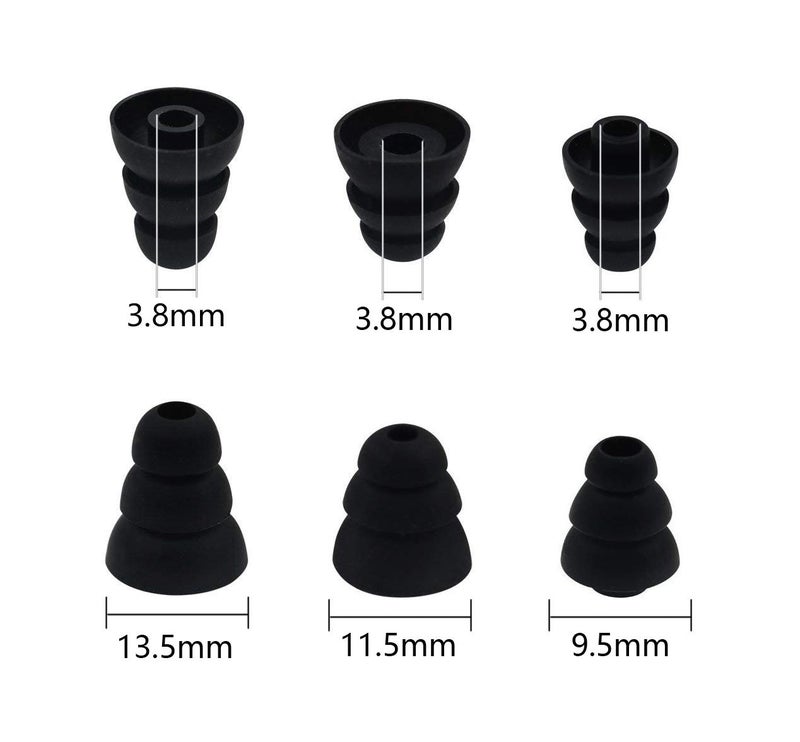 Rayker Three Flange Noise-Isolation Eartips, Soft Silicone Earbud Tips with 3.8mm Connector Hole, Fit Most in-Ear Headphone,Triple, S/M/L Sizes, Black - Image 2